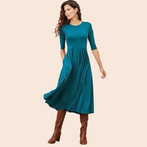 NWT Peruvian Connections Sybil Jersey Knit Maxi Dress in Teal Blue Women’s XXL